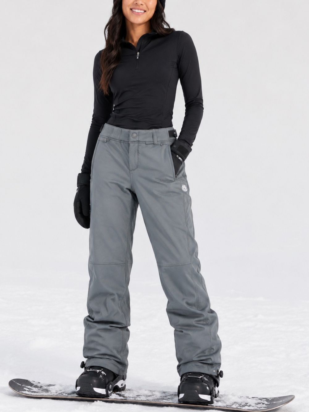 686 women's snowboard pants in a matte grey colorway